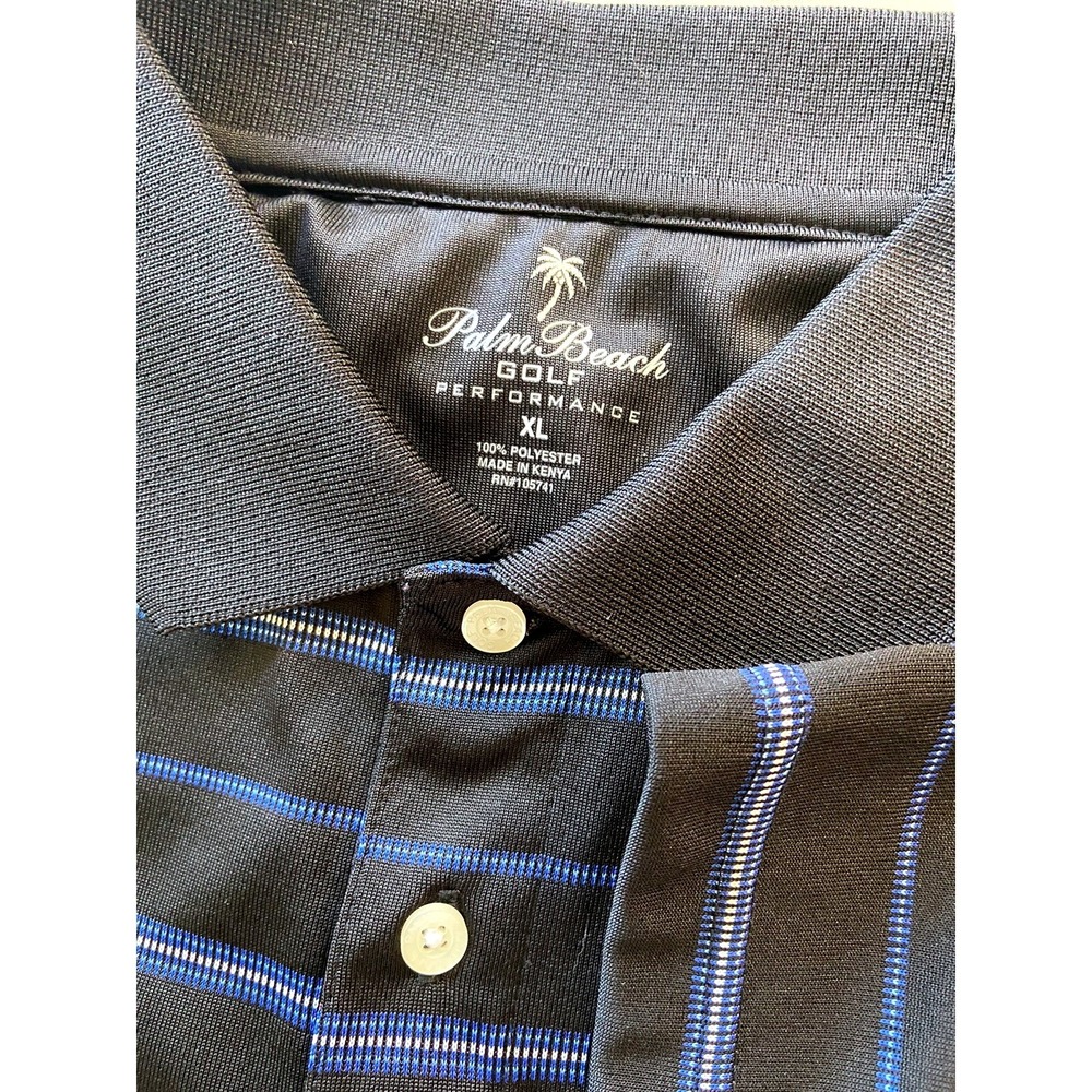 Palm Beach Golf Performance Mens XL Polo Shirt Black Blue Striped Short Sleeve